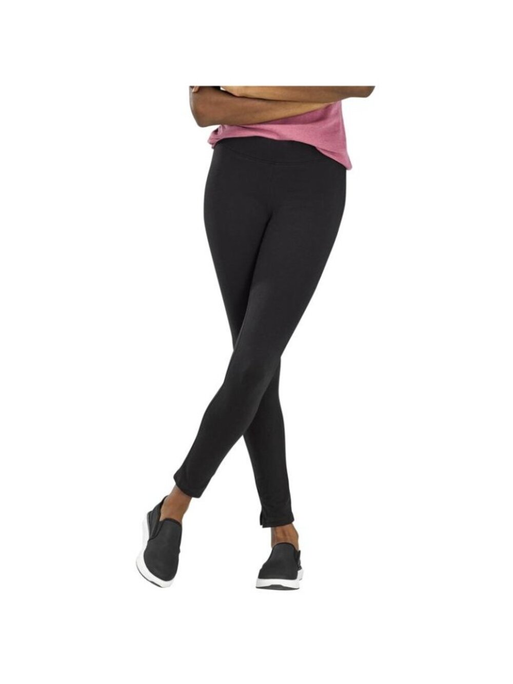 HUE Utopia Legging Medium Cotton Blend Pull On Elastic Waist Black Athleisure